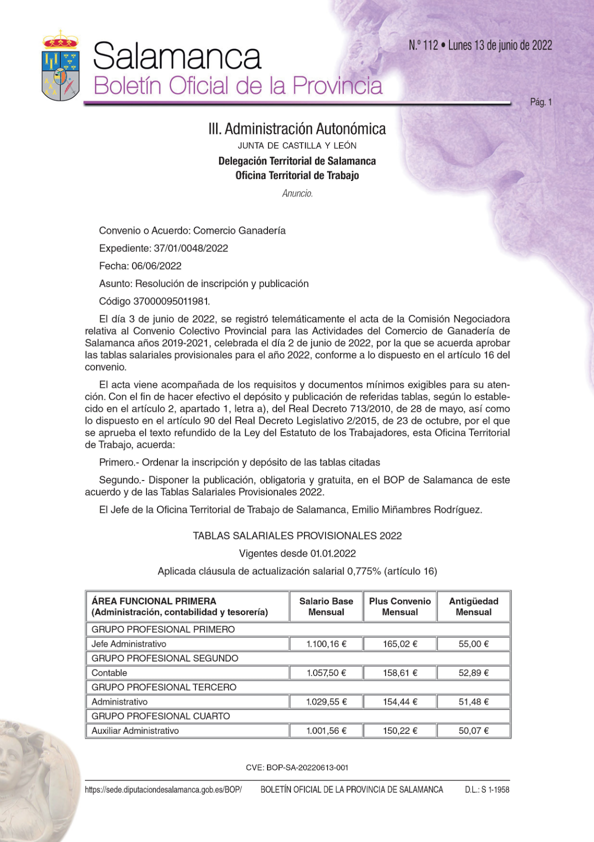 Tablas salariales ganadería Salamanca. Salarios 2022 Convenio Colectivo